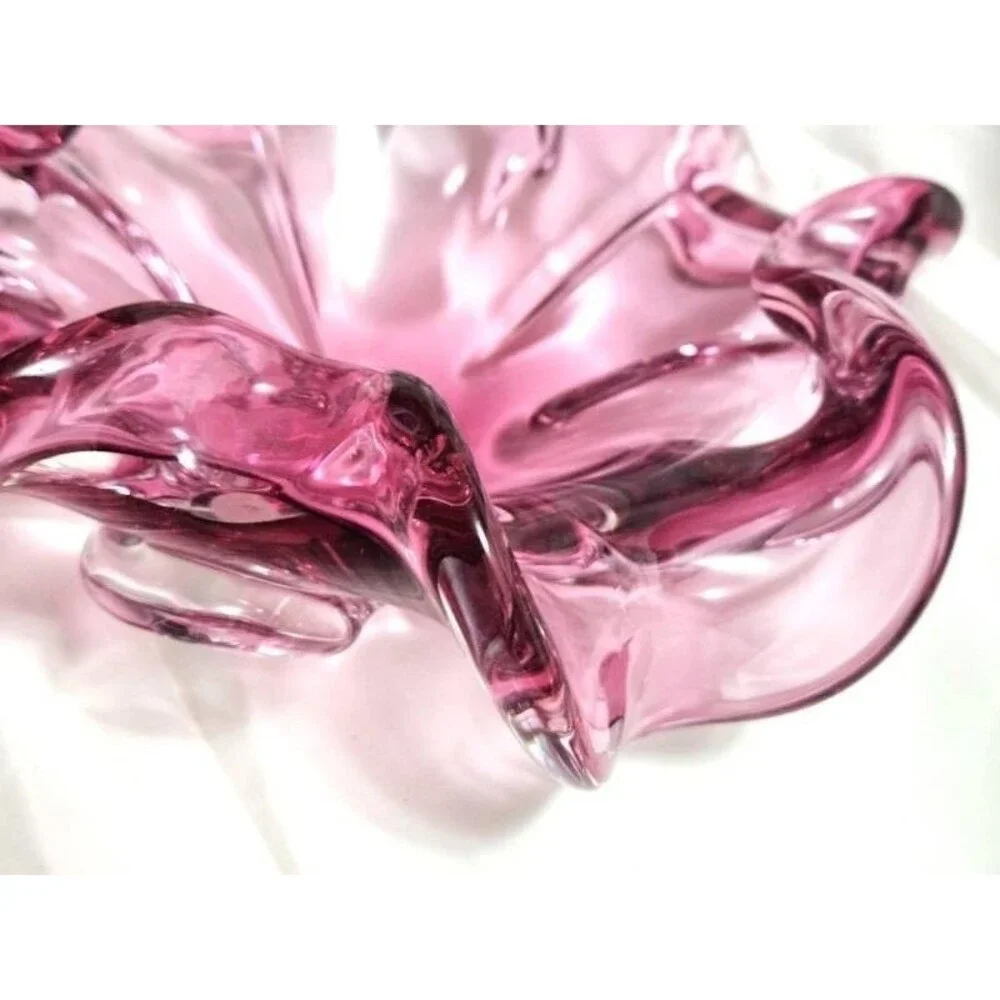 Murano Glass Pink Bowl Alfredo Barbini Flower Shaped vase/Italy